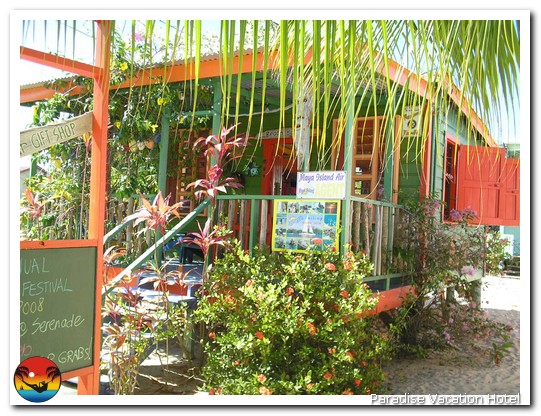 Maya Island Air office on main street in Placencia, Belize by Alan Stamm